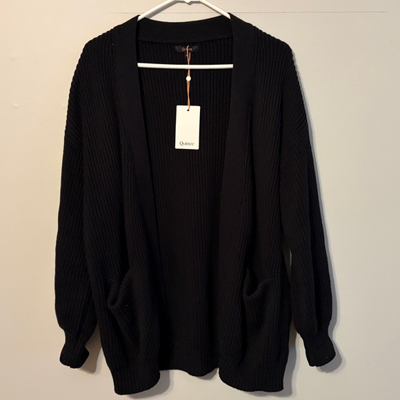 Quince Sweaters - Quince Black Ribbed Open-Front Cardigan with pockets. 💯 organic cotton. Med